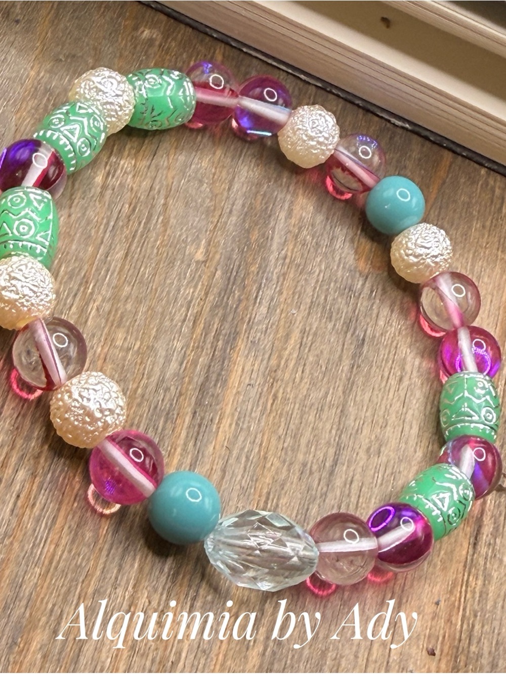AGATE + QUARTZ Hot Pink Multi-Strand Beaded Bracelet Set with Pegasus Charm - Picture 4 of 9